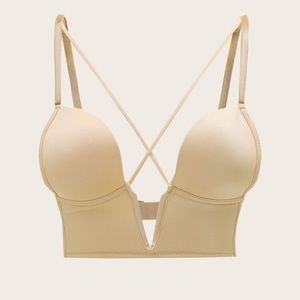 deep v cris cross bra